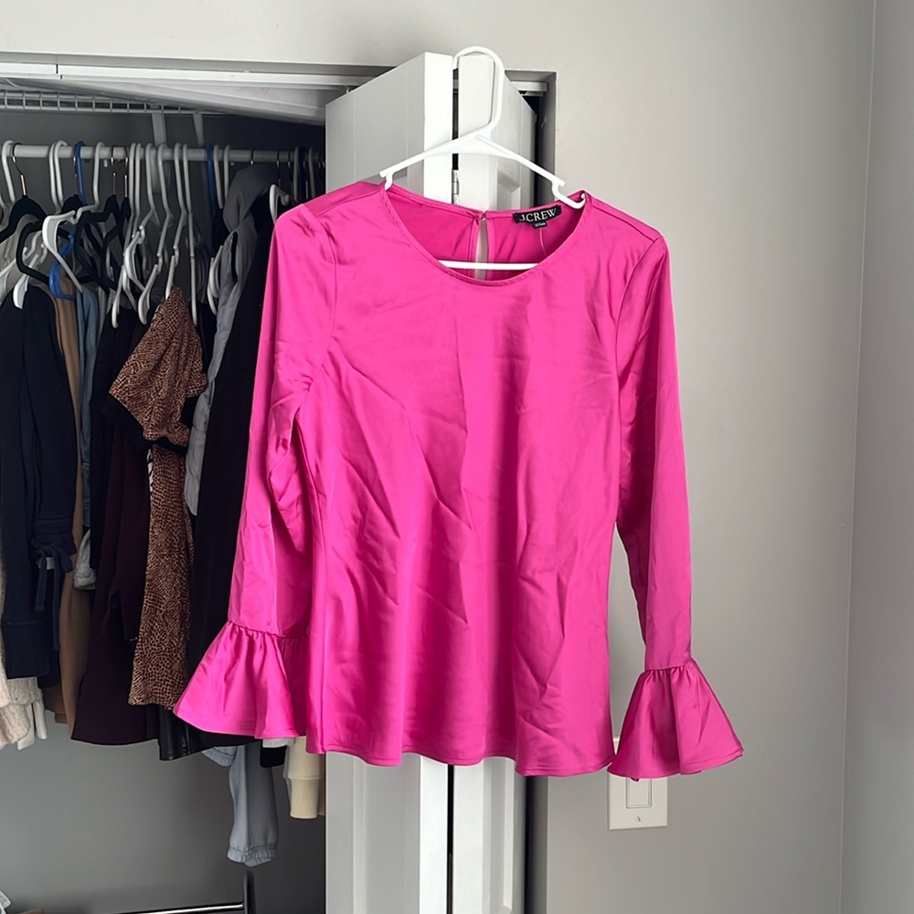 J. Crew Pink Satin Shirt, NWT - Picture 1 of 6